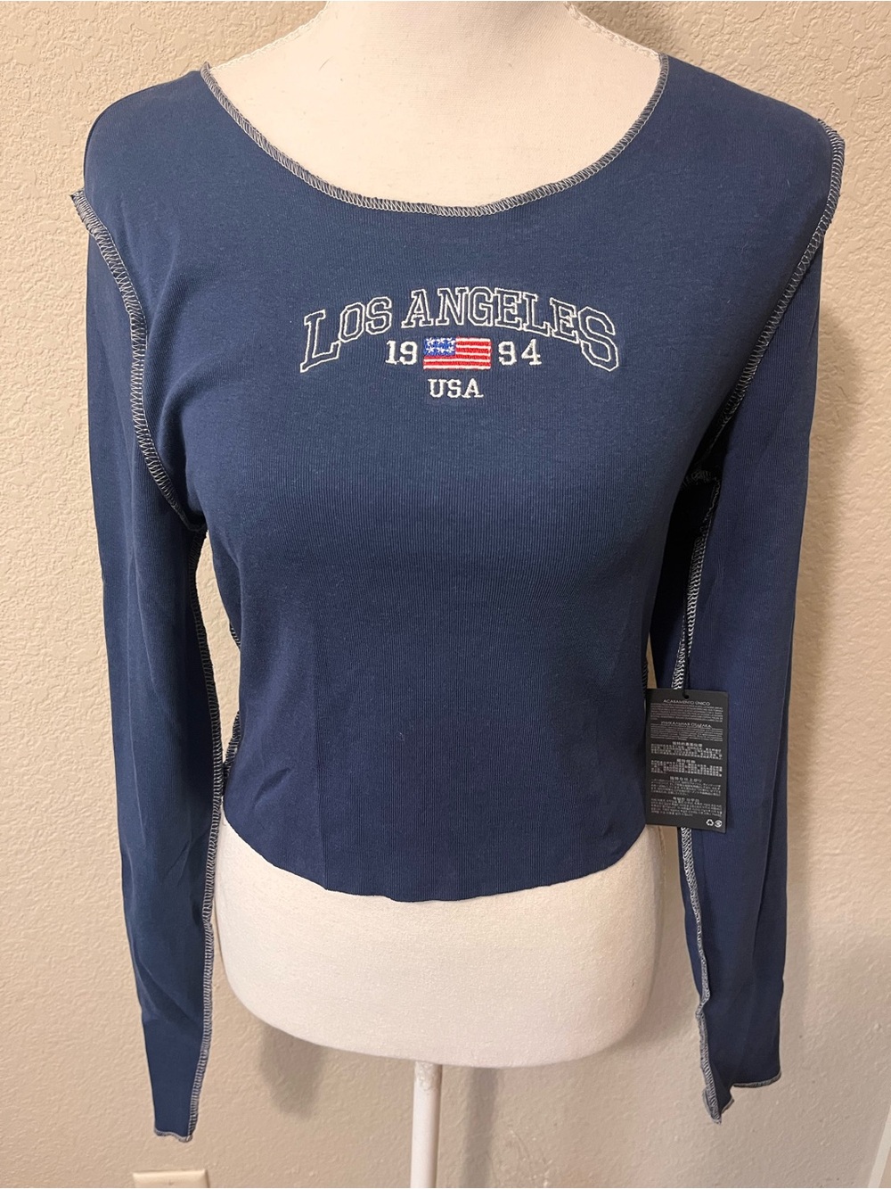 Los Angeles Navy Long-Sleeve Crop Top size L